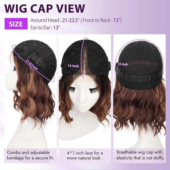 Dark Brown Mixed Chestnut Short Wavy Wig for Women Lace Hairline - Picture 4 of 5